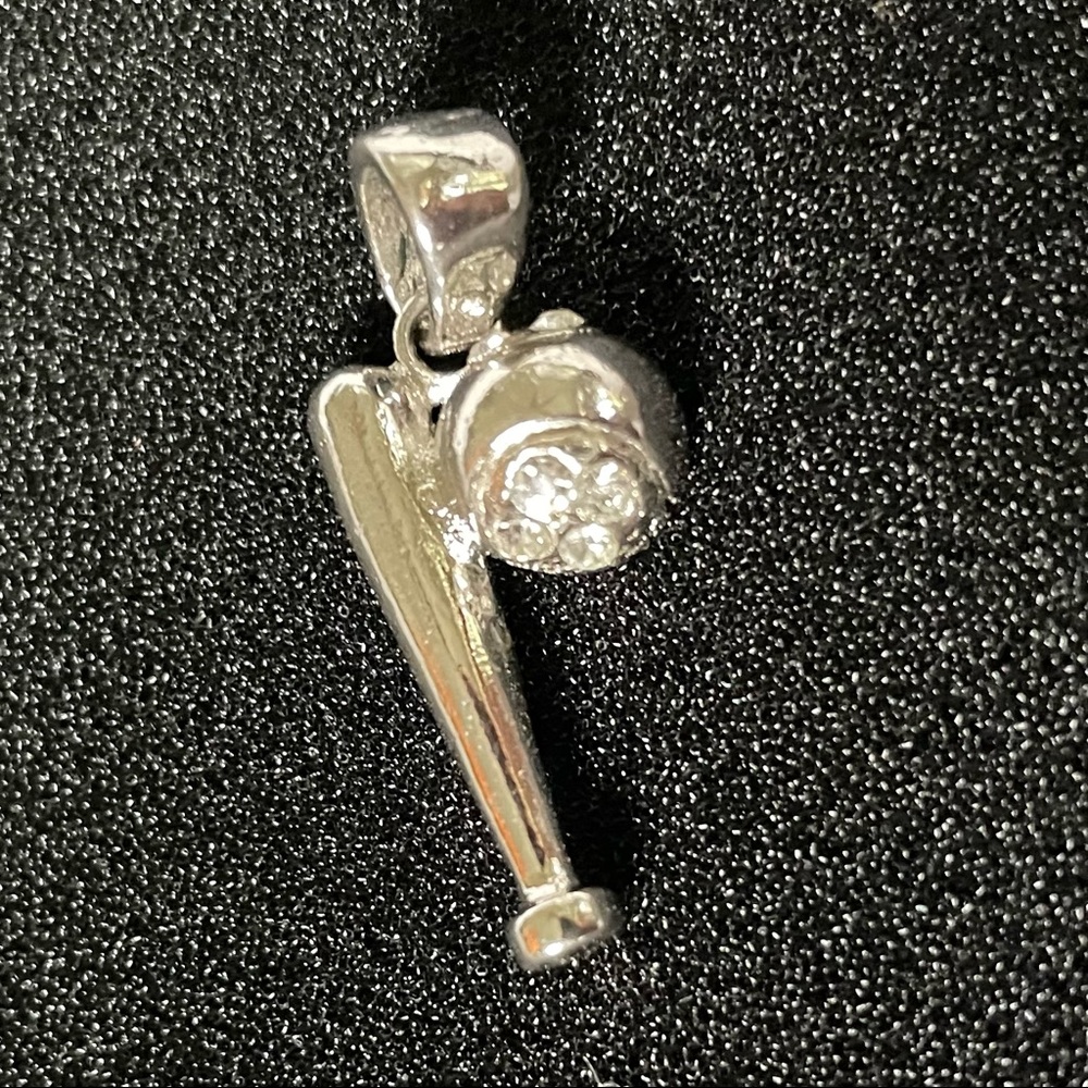 ⭐️FWP Ball and Bat Charm - Silver tone with bling - Softball or Baseball